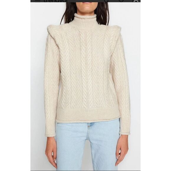 Mango MNG cable knit exaggerated shoulder sweater nwt M - Picture 2 of 7